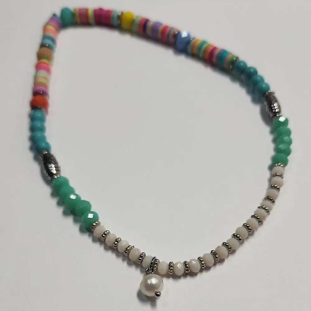 Colorful Beaded Childrens Necklace with Pearl Accent